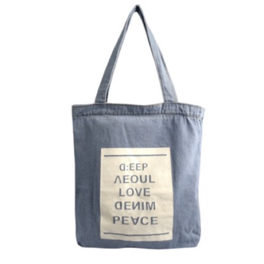 NWT Quote printed denim canvas tote bag